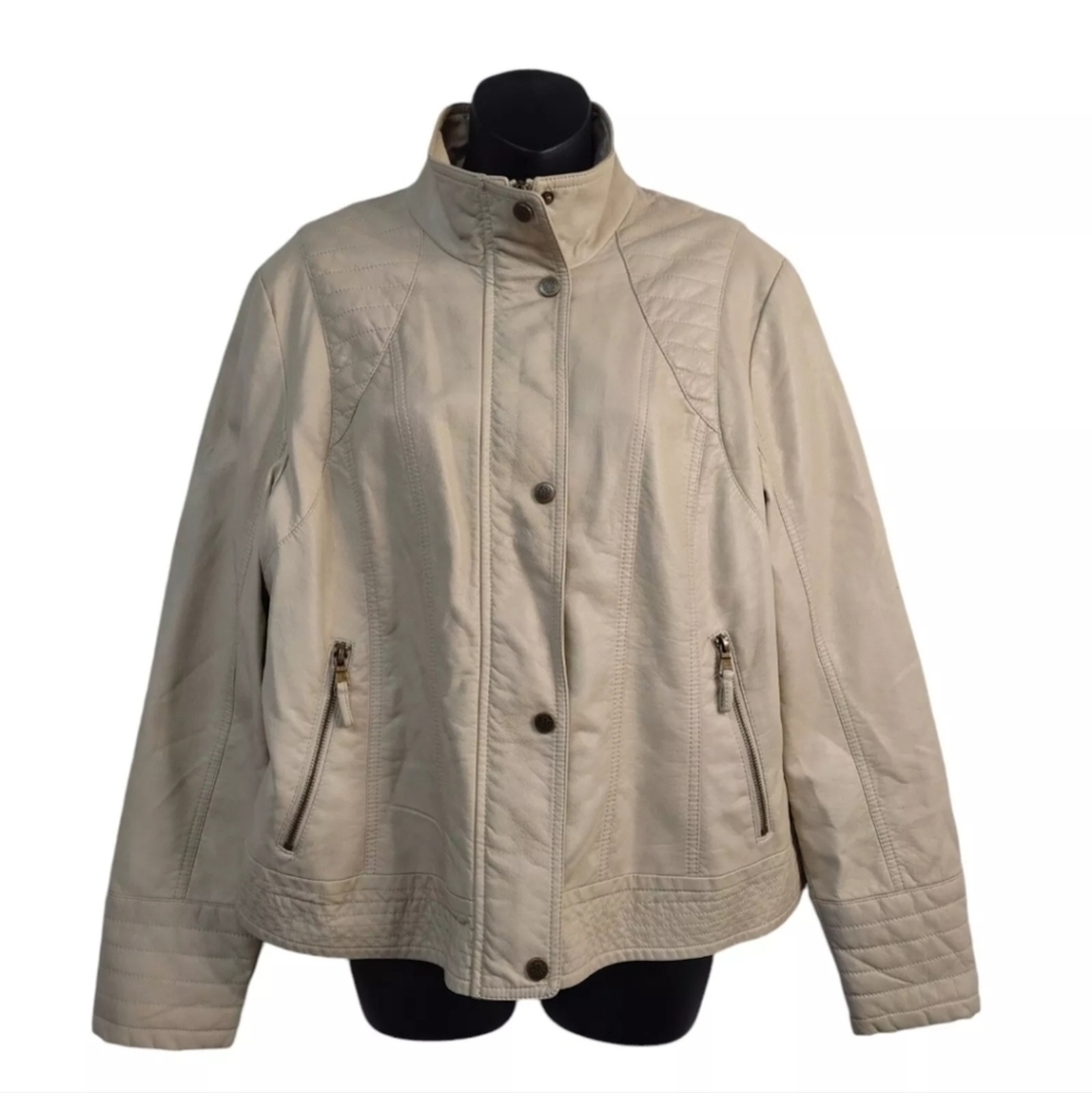 Jessica Simpson Leather Jacket Women's Beige Faux Leather Jacket Size 1x